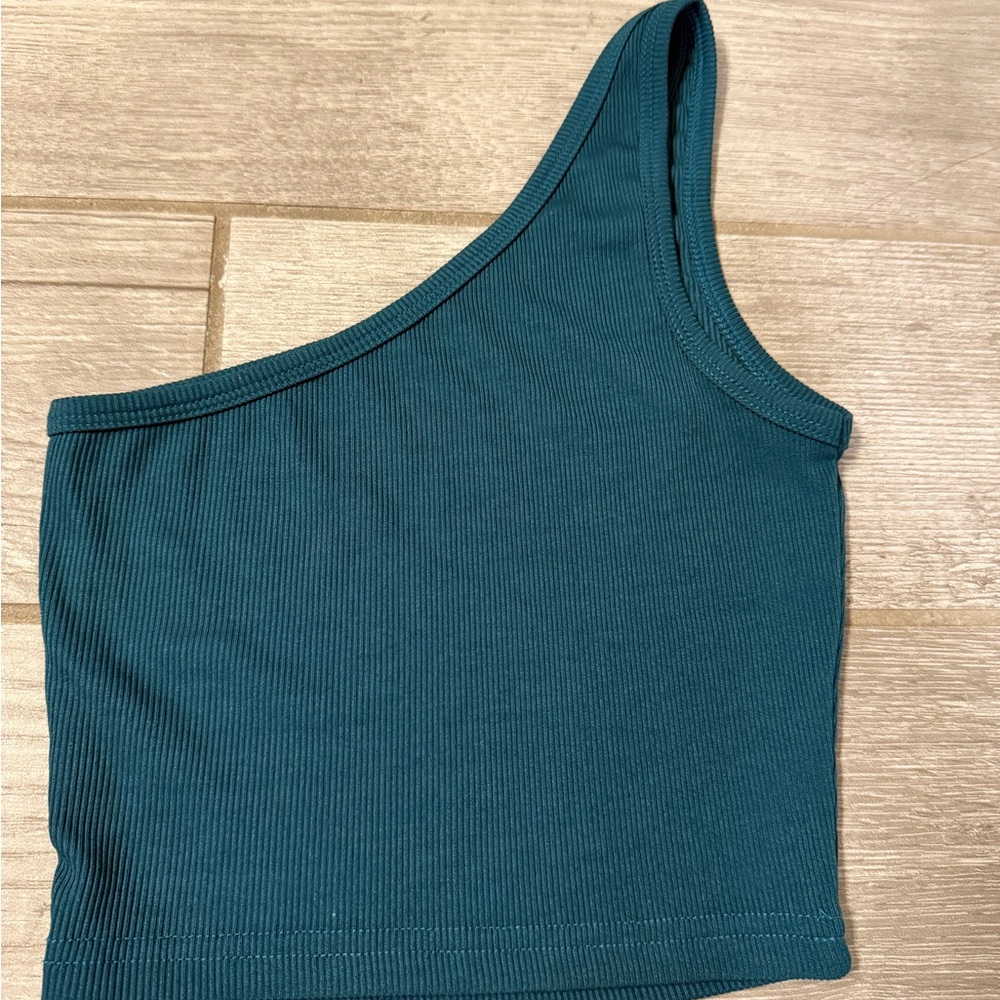 Teal One-Shoulder Ribbed Top